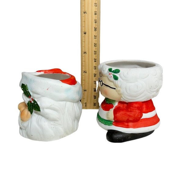 VTG 1980s Santa Face & Mrs Claus Porcelain Votive Candle Holders Rosey‎ Cheeks - Picture 6 of 7